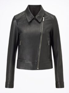 Women Jet Black Leather Jacket - Image 5