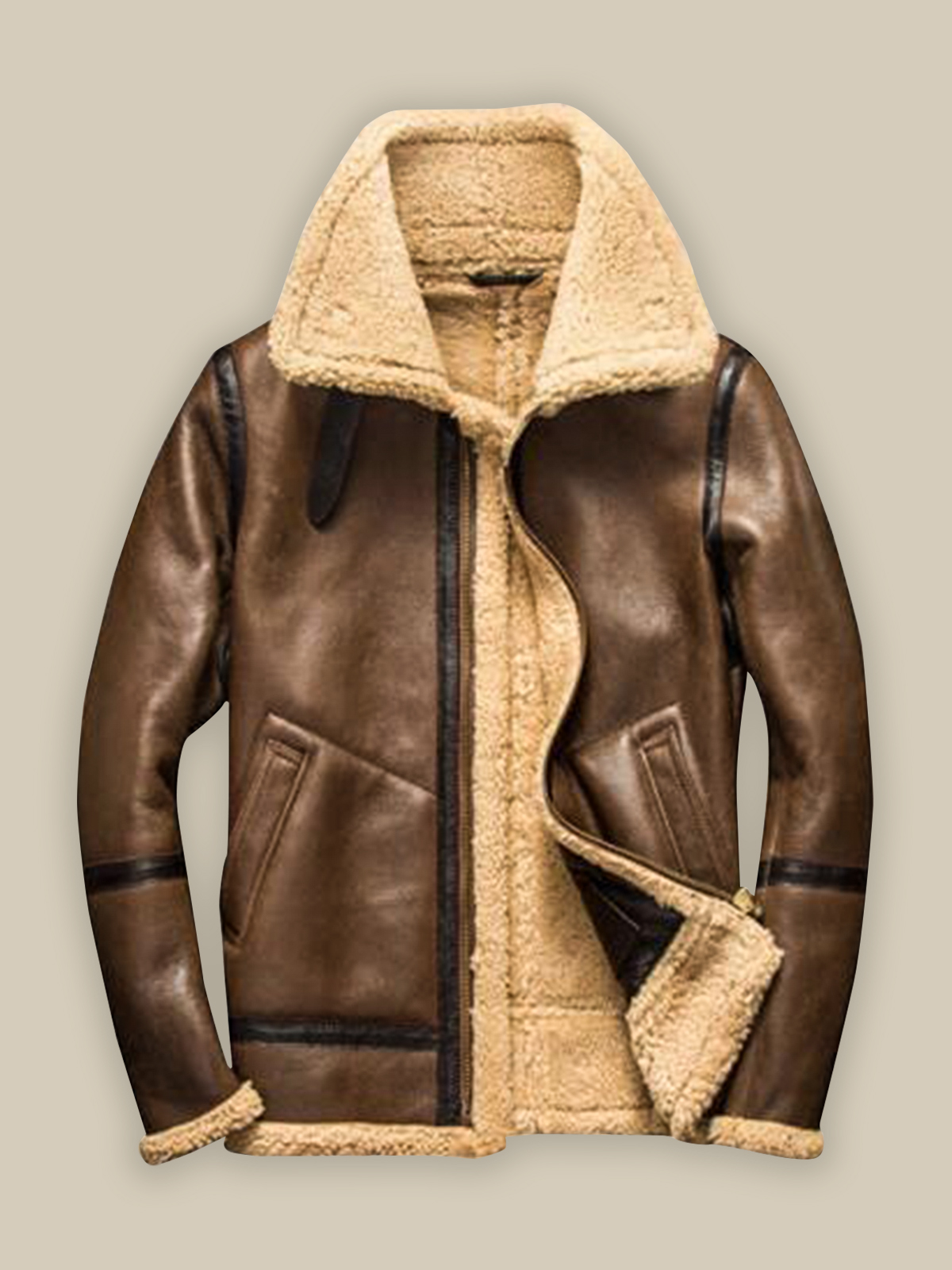 11.1.jpg Men Brown Bomber Shearling Jacket - Image 1