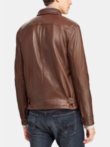 Men Bison Brown Leather Jacket - Image 2