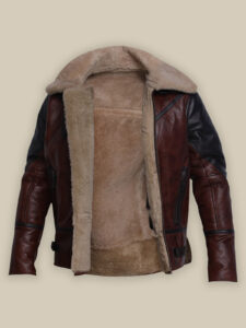 Men Umber Brown Shearling Jacket - Image 3