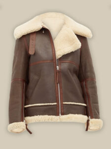 Women Coffee Brown Shearling Jacket - Image 3