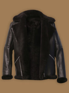 Men Dark Brown Shearling Aviator Jacket - Image 4