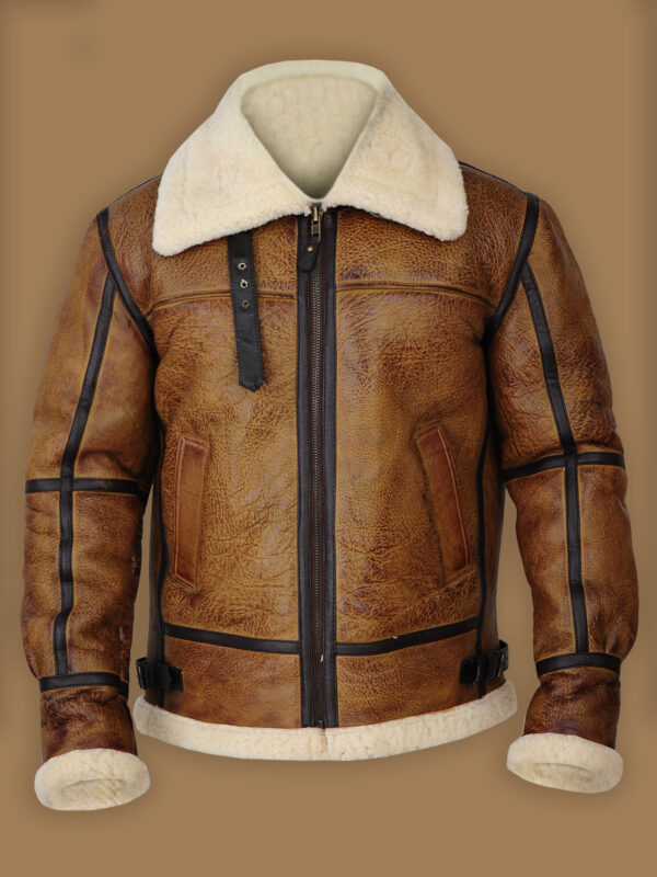 Men Brown B3 Bomber Shearling Jacket - Mauve Tree