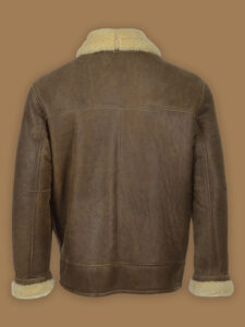 Men Brown Aviator Shearling Leather Jacket - Image 2
