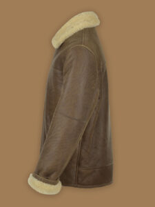 Men Brown Aviator Shearling Leather Jacket - Image 3