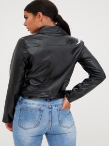Women Inky Black Biker Jacket - Image 2