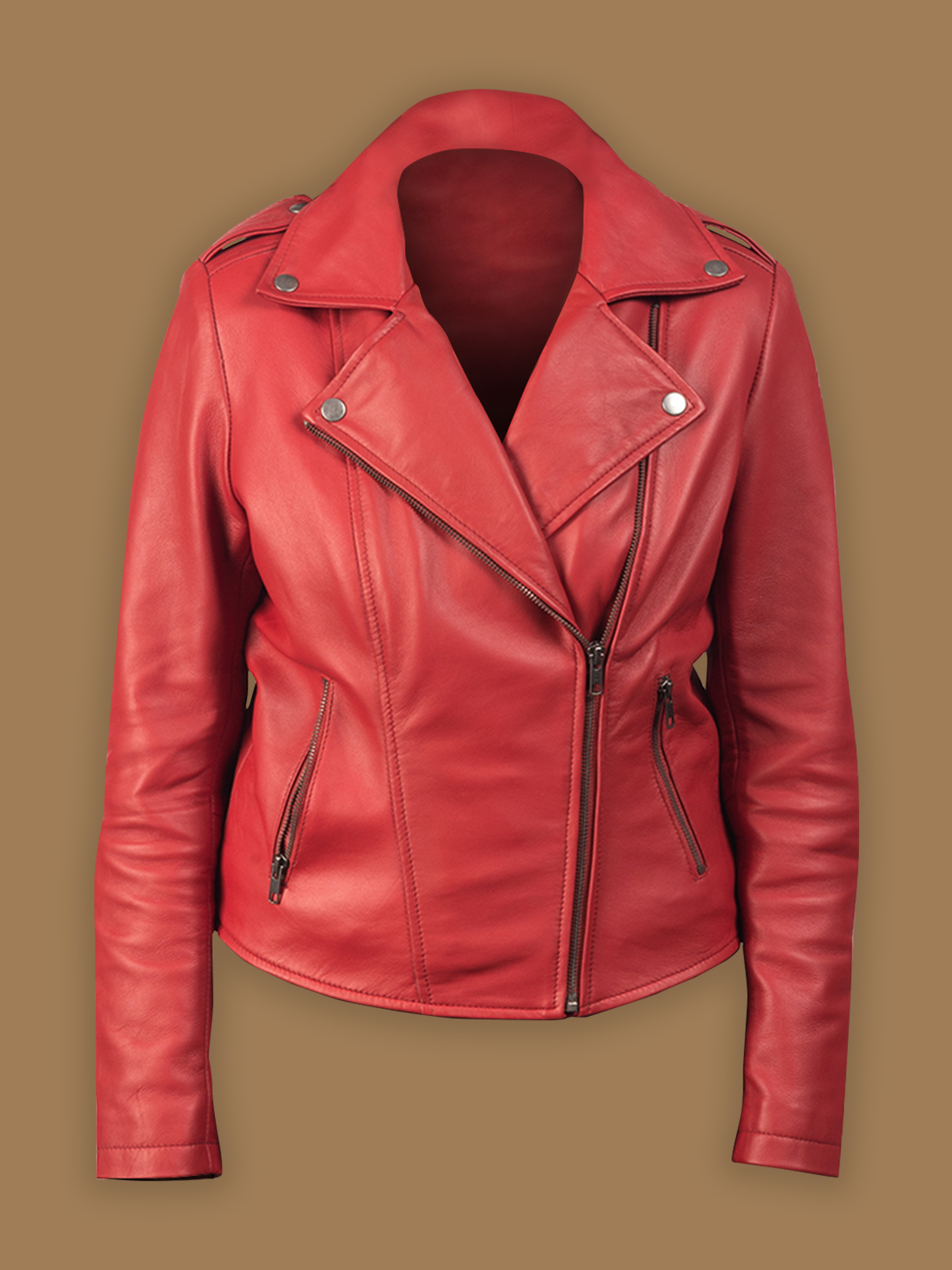 2-.jpg Women Bright Red Leather Jacket - Image 1