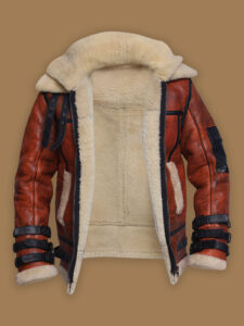 Women Distressed Brown Shearling Leather Jacket - Image 3