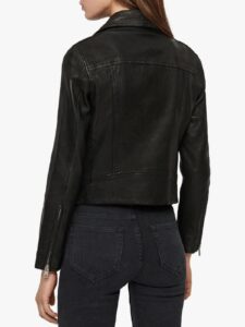 Women Pure Black Leather Jacket - Image 2