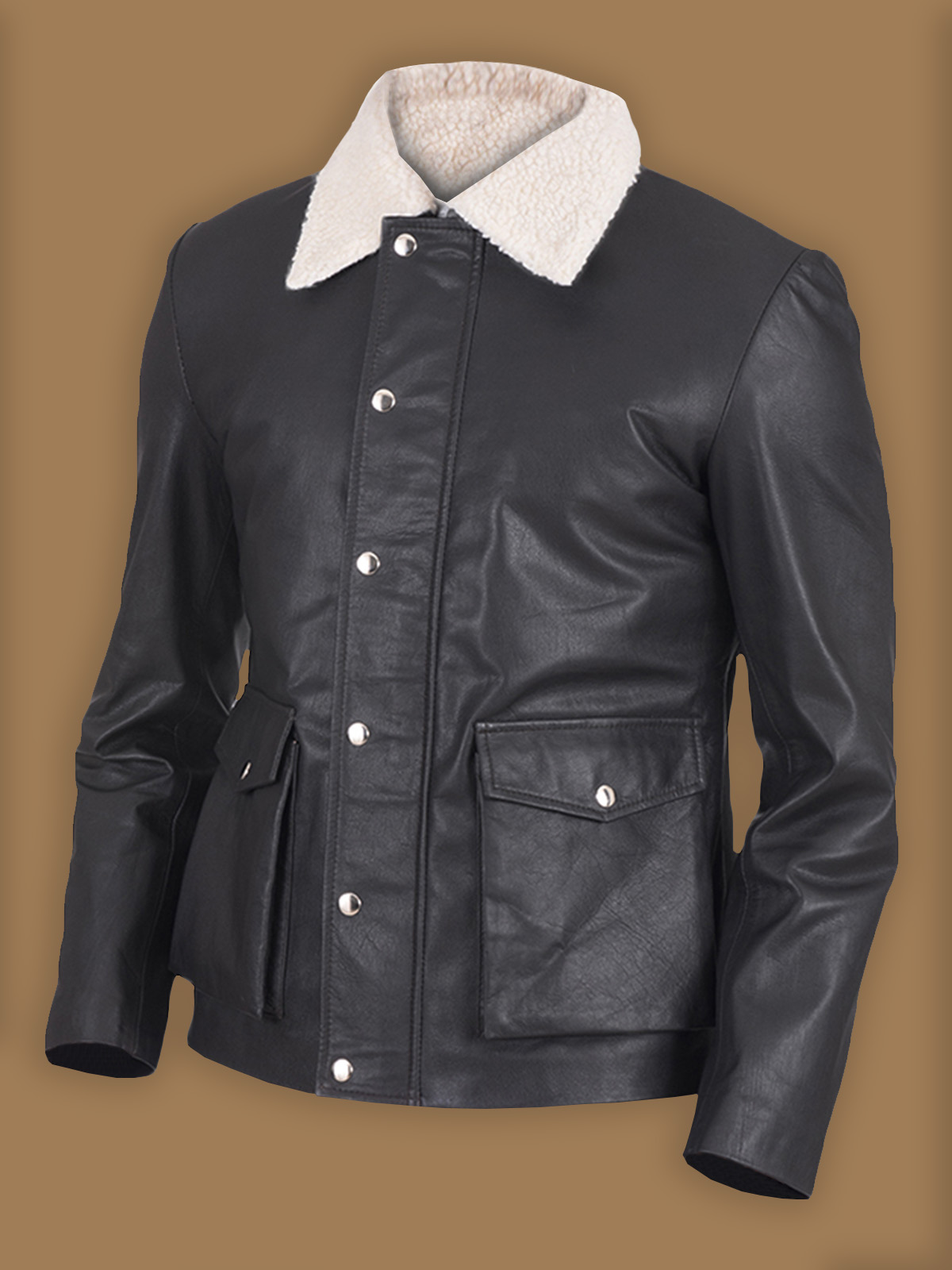 2-13.jpg Men Black Button Shearling Leather Jacket - Image 1
