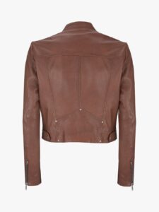 Women Tan Biker Jacket - Image 2