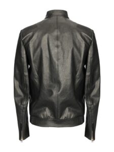 Men Shinny Jet Black Leather Jacket - Image 2