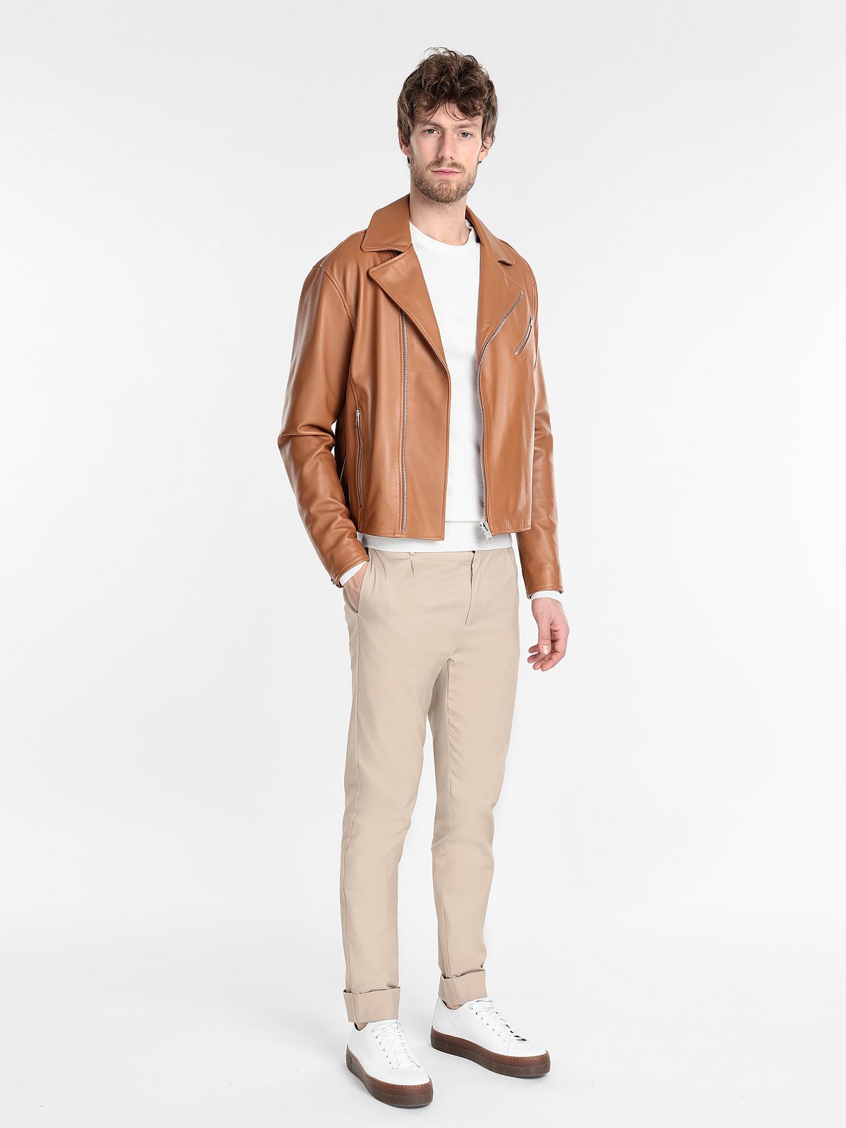 2-20.jpg Men Tan Brown Biker Leather Jacket - Image 1