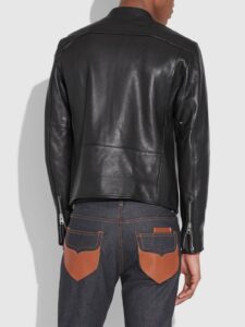 Men Black Cafe Racer Jacket - Image 2