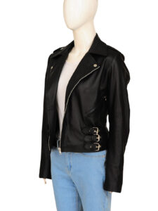 Women Black Biker Jacket - Image 4