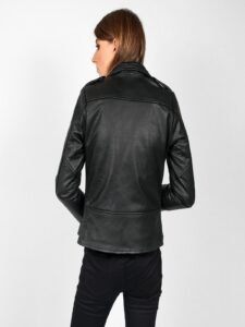 Women Jet Black Biker Jacket - Mauve Tree - Image 2
