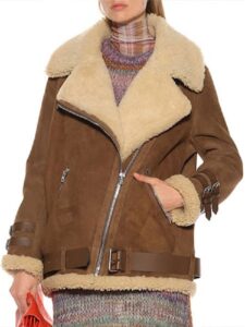 Women Brown Suede Shearling Jacket - Mauve Tree - Image 3