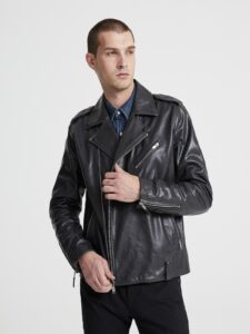 Men Charcoal Black Biker Jacket - Image 3