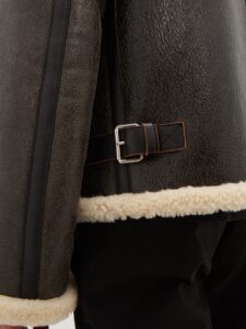 Men Dark Brown Shearling Jacket - Image 5