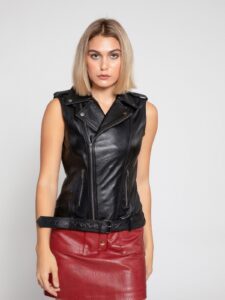 Women Black Leather Vest - Image 3