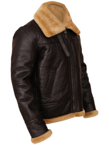 Men Brown  B3 Sheepskin Leather Jacket - Image 3