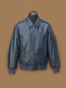 Men Blue Aviation Leather Jacket