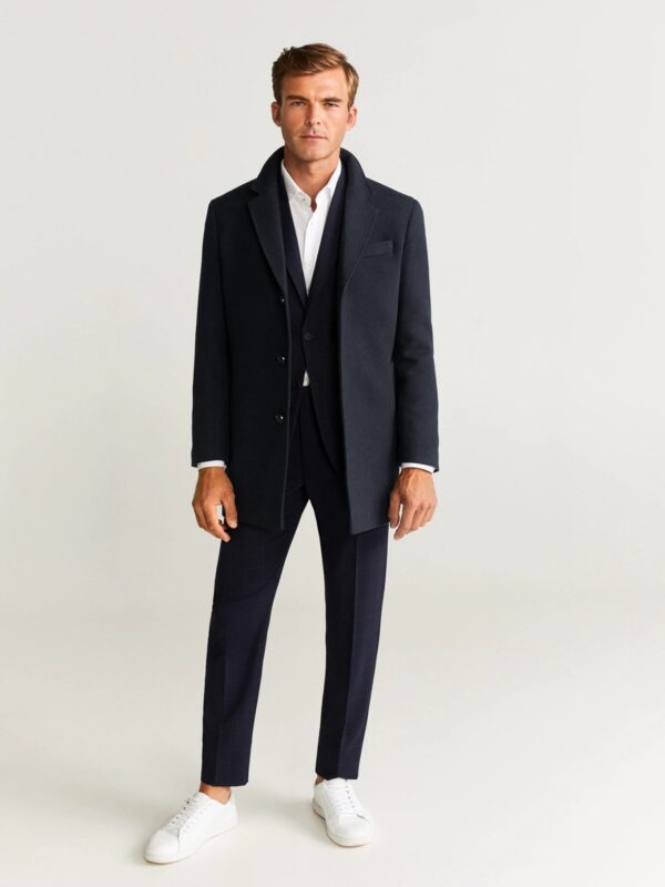 Men Dark Navy Wool Trench