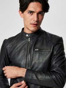 Men Black Moto Leather Jacket - Image 3