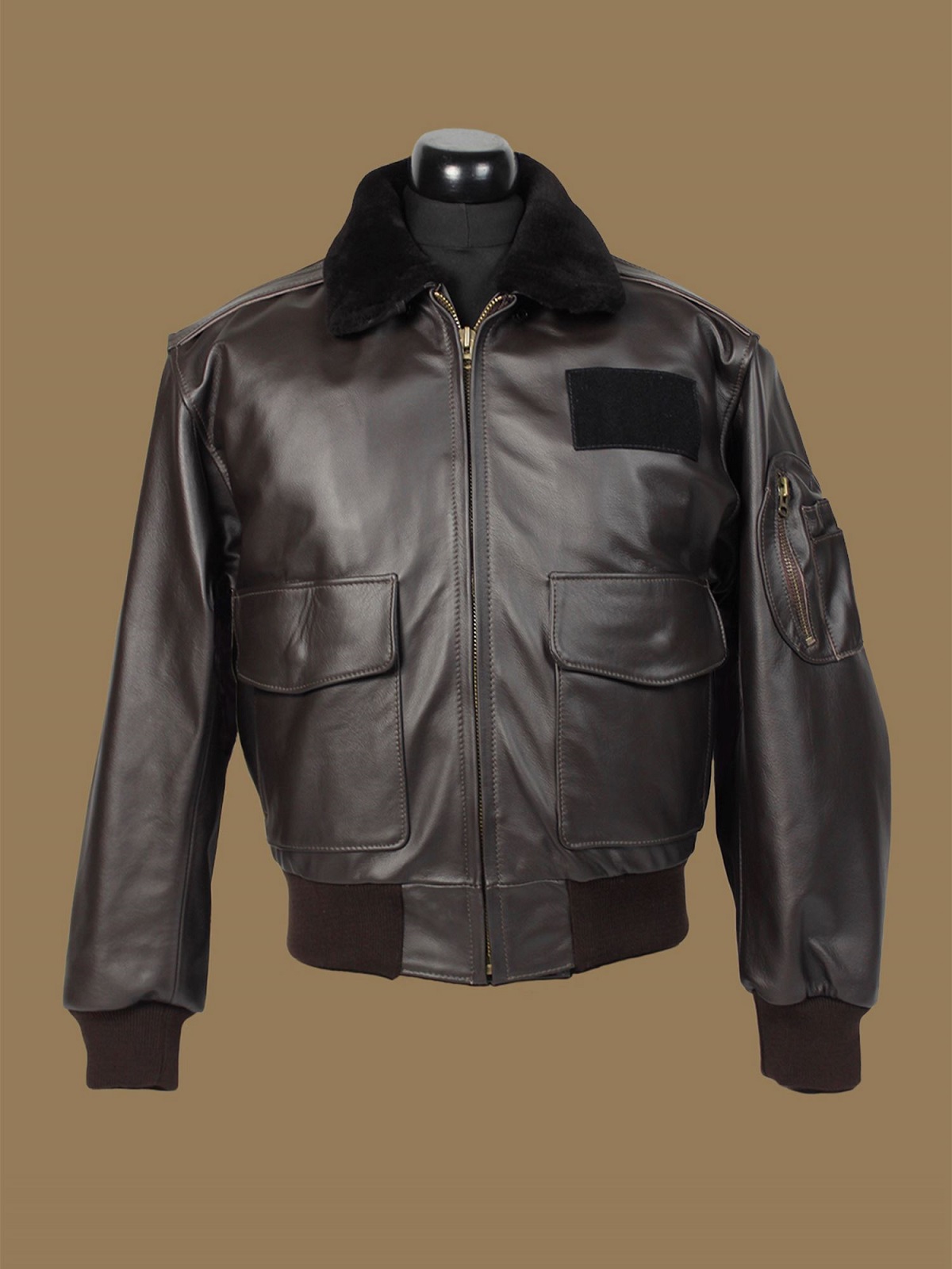 2-52.jpg Men Brown Airforce Leather Jacket - Image 1