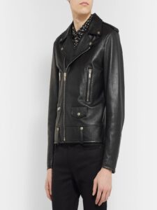 Men Black Textured Leather Jacket - Image 3