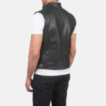 Men Black Motorcycle Vest - Mauve Tree - Image 2