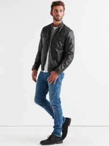 Men Faded Black Leather Jacket