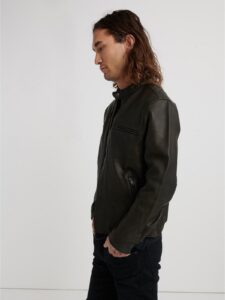 Men Short Black Leather Jacket - Image 4