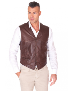 Men Black Real leather Biker Vest - Image 2