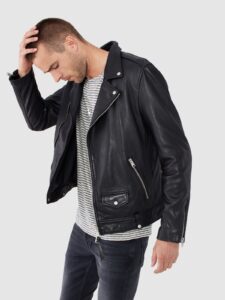 Men Black Leather Biker Jacket - Image 3