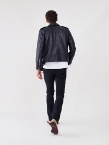 Men Black Biker Jacket - Mauve Tree - Image 2