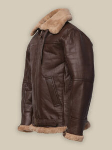 Men Brown Sheepskin Leather Jacket - Image 3