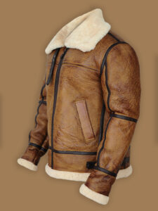 Men Brown B3 Bomber Shearling Jacket - Mauve Tree - Image 4