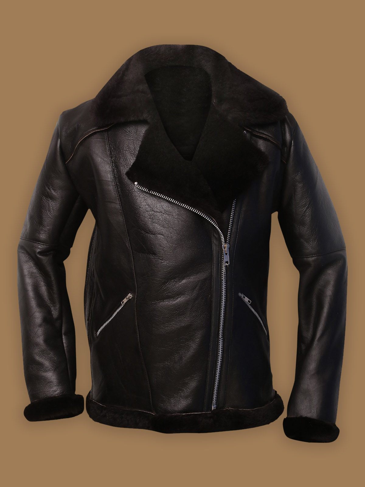 21.jpg Men Dark Brown Shearling Aviator Jacket - Image 1