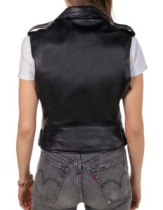 Women Black Biker Vest - Mauve Tree - Image 2