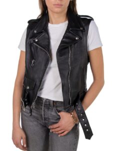 Women Black Biker Vest - Mauve Tree