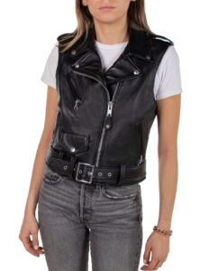 Women Black Biker Vest - Mauve Tree - Image 3
