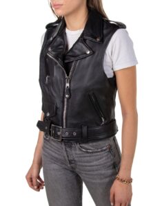 Women Black Biker Vest - Mauve Tree - Image 4