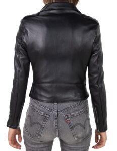 Women Black Motorcycle Jacket - Mauve Tree - Image 2