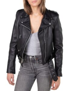 Women Black Motorcycle Jacket - Mauve Tree