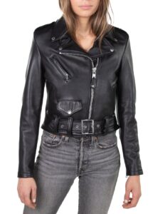 Women Black Motorcycle Jacket - Mauve Tree - Image 3