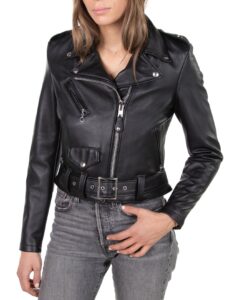Women Black Motorcycle Jacket - Mauve Tree - Image 4