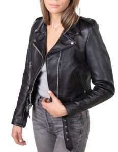 Women Black Motorcycle Jacket - Mauve Tree - Image 5