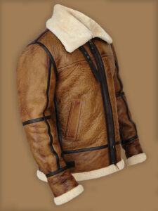 Men Brown B3 Bomber Shearling Jacket - Mauve Tree - Image 3