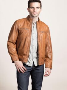 Classic Men Tan Leather Jacket
